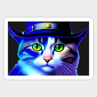 Green Eyed Cat Rocks Blue Fedora Magnet